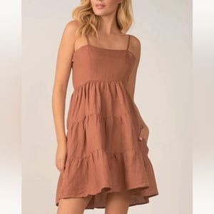 Brown Mini Linen Dress